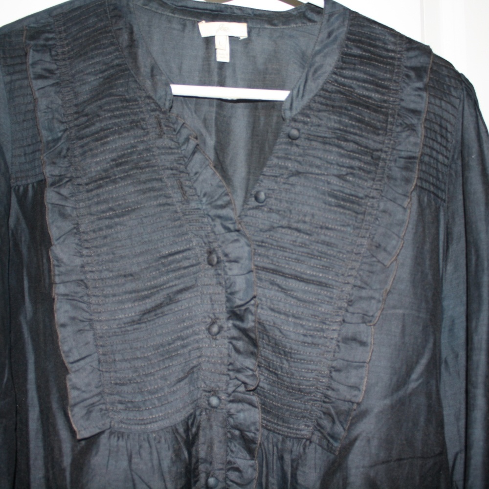 Dark Navy ruffled pleated blouse